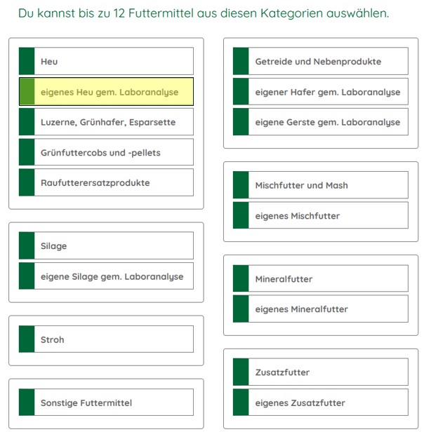Futtermittelauswahl bei Opti-Ration